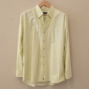 Oliver Harris Mens Light Yellow Blue Plaid Button-Down Cotton Casual Shirt 15.5